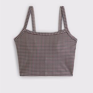 Abercrombie YPB Houndstooth Crop Cami Tank Top - Brown Medium